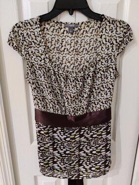 Apt. 9 Women's Brown Polka Dot Short Sleeve Blouse Top Small